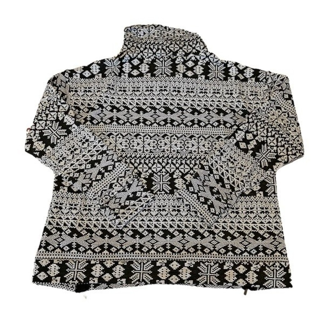 IZOD Turtleneck Black White Geometric Design Cowl Sweater Tunic Size XL